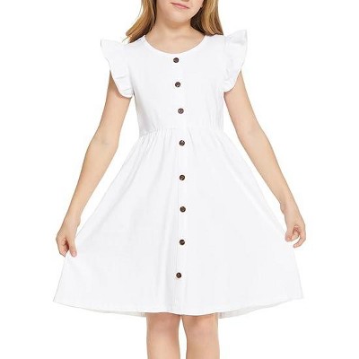 Arshiner Girls Dress Flutter Sleeve A-Line Button Down Sundress Casual Midi Dresses
