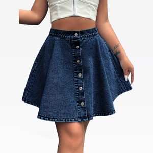 Womens Denim Skirts High Waist Circle Skirts A line Flared Jean Skirts with Front Button Denim Mini Skirts for Summer - 1 of 4