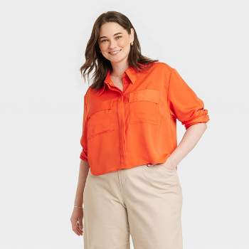 Women's Long Sleeve Button-Down Shirt - A New Day™ Orange 4X