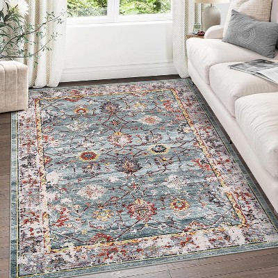 Vintage Decorative Area Rug, Polyester, Washed Back, Folding Printed Oriental Traditional  Design, Non-Shedding, Easy Care, Ideal