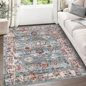 Vintage Decorative Area Rug, Polyester, Washed Back, Folding Printed Oriental Traditional  Design, Non-Shedding, Easy Care, Ideal - 1 of 4
