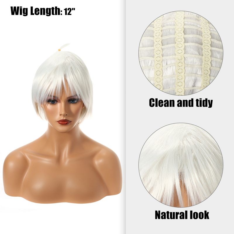 Unique Bargains Women's Wigs 12" White with Wig Cap Synthetic Fibre, 3 of 7