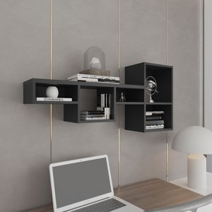 Wallshe 47" Wide 7-Tier Wall Shelf, Cube Shelf Modular Shelf for Living Room, Home office, Bedroom Black - 1 of 4