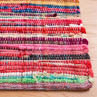 Handmade Red and Multicolor Striped Wool Cotton Runner Rug
