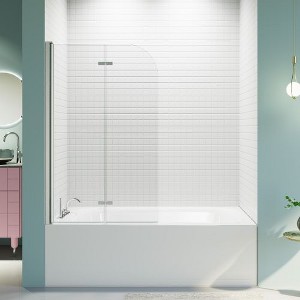 FRAMELESS PIVOT BI-FOLD BATHTUB DOOR:?6mm?thick SGCC tempered glass, reversible for versatile installation. - 1 of 4