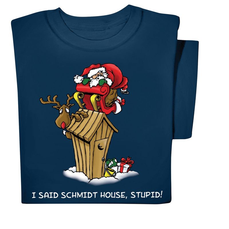 Collections Etc I Said Schmidt House Santa Reindeer Navy Holiday T-Shirt, 1 of 5