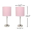 Simple Designs 2pk Sleek Slender Brushed Steel Table Lamp Light Pink Shade - 3 of 4