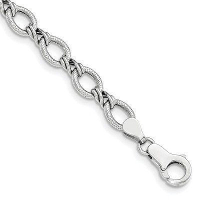 Black Bow Jewelry 7.5mm 14K Yellow or White Gold Hollow Fancy Link Chain Bracelet, 7 In