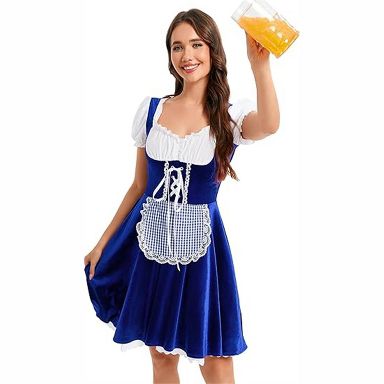Clearlove Women's Dirndl Velvet V-Neck Ruffled Sleeve Dress Elegant Soft Velvet Holiday Party Dress Sapphire blue S