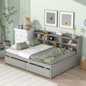 Streamdale Full Bed with Side Bookcase, Drawers,Grey - 1 of 4