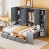 Twin/Full Size Wooden Daybed with All-in-One Desk, Shelves & 3 Drawers, Space-Saving Furniture with 400lb Capacity, White/Gray - ModernLuxe - 3 of 4