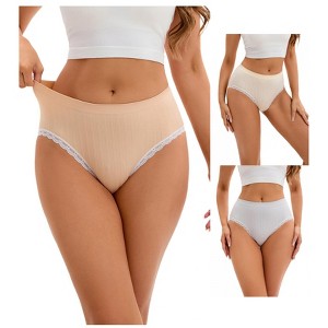 INSPIRE CHIC 3 Packs Women's Lace Trim Underwear Mid-Waisted Butt Lifter No Trace Briefs Panties - 1 of 4