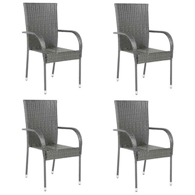 vidaXL Dining Chair Set of 4 Grey PE rattan, powder-coated steel