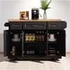 54" Rolling Kitchen Island Cart with Drop Leaf, Rubber Wood Top, Embossed Texture, 4 Doors, 3 Drawers, Spice Rack, Towel Rack, Storage Cabinet - 3 of 4