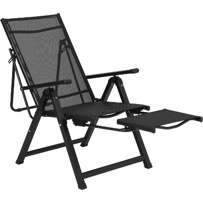 Outdoor Lounge Chairs, 10-Position Adjustable Chaise Lounge with Retractable Footrest, 330lbs Capacity, Foldable & No Assembly, Textilene Fabric