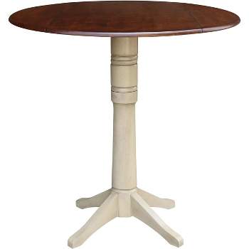 International Concepts 42 inches Round Dual Drop Leaf Pedestal Table - 42.3 inchesH, Almond/Espresso Finish