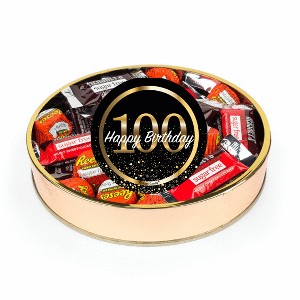 100th Birthday Sugar Free Candy Gift Tin Large Plastic Tin with Sticker and Hershey's Chocolate & Reese's Mix - By Just Candy - 1 of 1