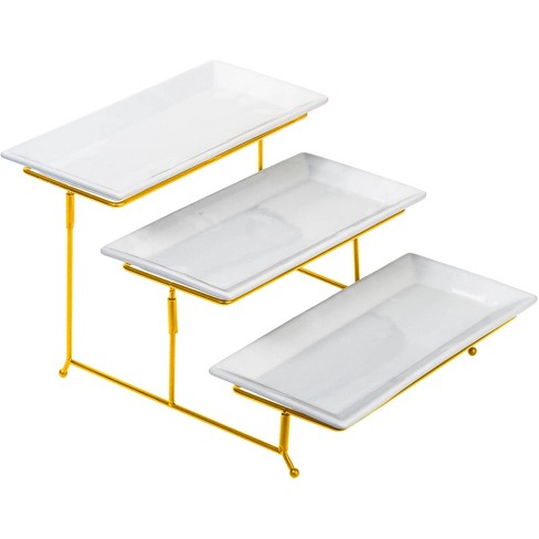 Lexi Home 3 Tier Rectangular Serving Platter Cupcake Stand Gold