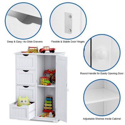 Costway Wooden 4 Drawer Bathroom Floor Cabinet Storage Cupboard 2 Shelves Free Standing White/Brown/Grey/Black, 4 of 11