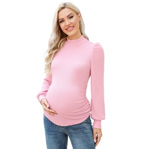 Maternity Top Mock Neck Long Sleeve Shirts Pregnant Ruched Tunic Pullover Sweater - 1 of 1