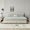ORRD King Size Upholstered Platform Bed with Storage Drawers, Chenille Fabric Headboard & Solid Frame, Modern Bedroom Furniture (Beige) - 3 of 4