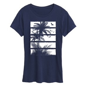 Women's - Hybrid Apparel - Palm Tree Silhouette, Panels White Short Sleeve Graphic T-Shirt - 1 of 4