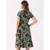 Allegra K Women's Tie Waist Beach Tropical Floral Printed Midi Wrap Dress - 4 of 4