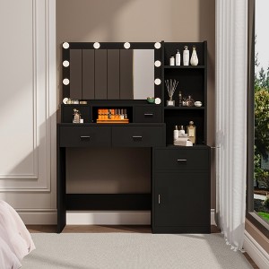 YONWAY 3 in 1 Vanity Desk with Plip Top Mirror, 3 Drawers & Cushion Stool Vanity Table Set, for Bedroom - 1 of 4