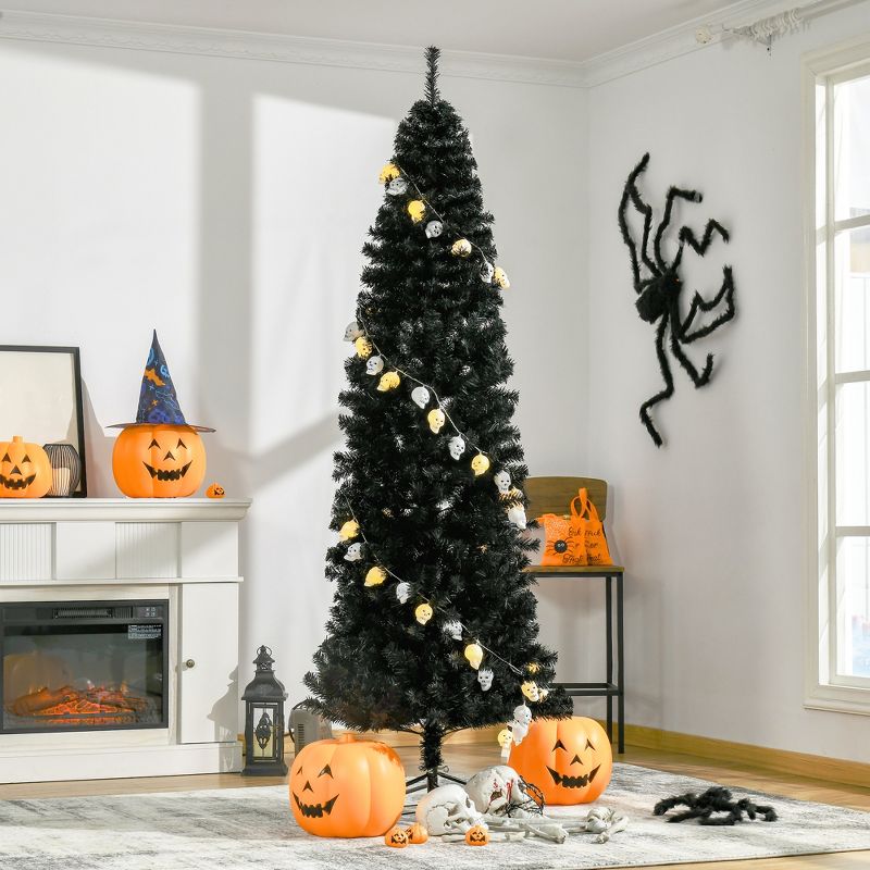 HOMCOM Artificial Christmas Tree with Stand, Xmas Pencil Tree with Halloween Style, Holiday Home Indoor Decoration for Party, Black, 3 of 10