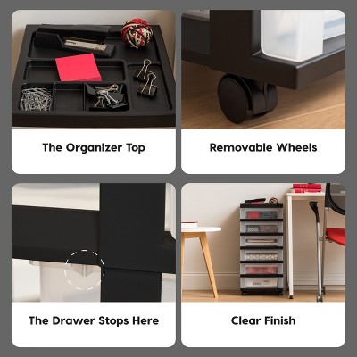 Black and White 7-Drawer Plastic Rolling Storage Cart
