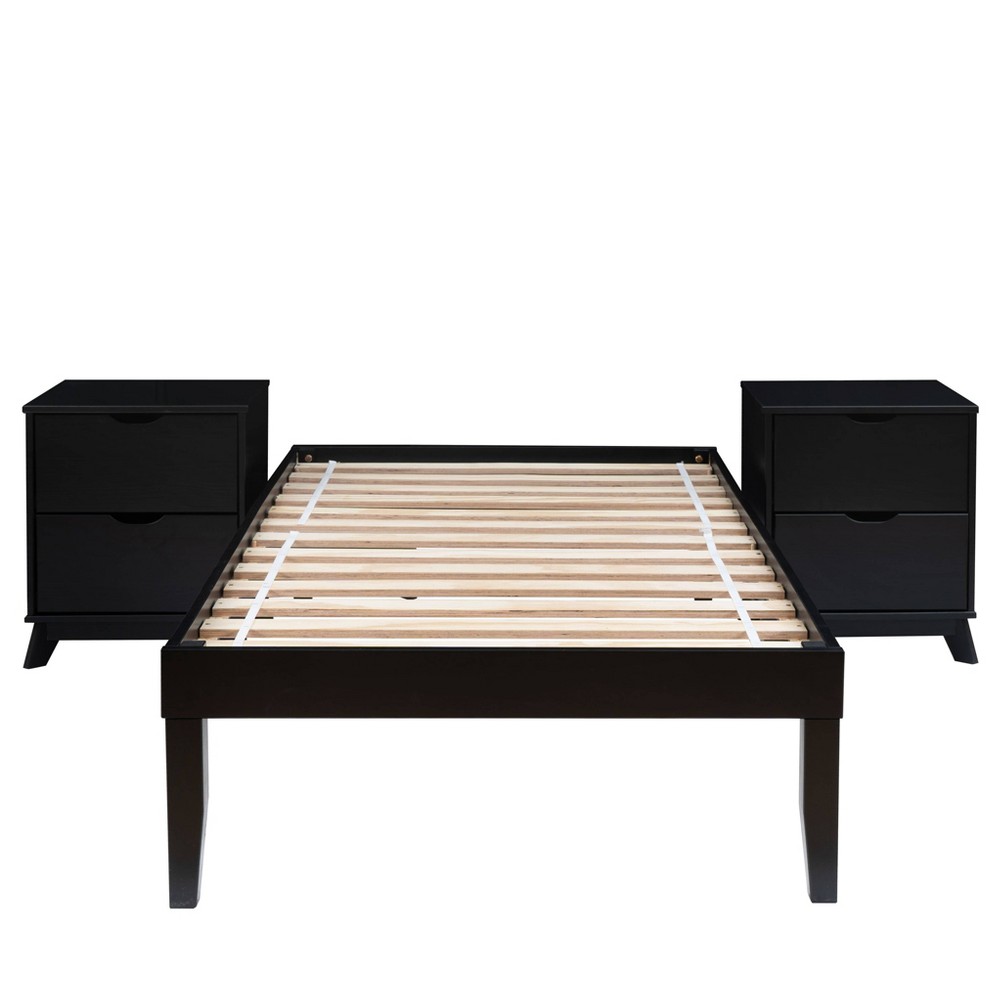 Powell Pensy Twin Platform Bed and 2 Nightstands Black