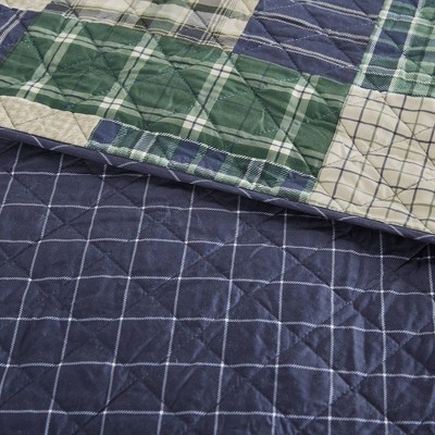 King Green and Navy Reversible Microfiber Quilt Set