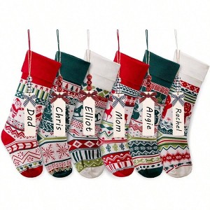 6 Pack Knitted Stockings for Christmas Family Decor 21 Inches Large Snowflake Reindeer Snowman Tree Stocking Xmas Holiday Season - 1 of 4