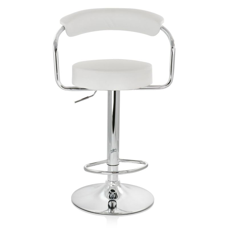 Elama 2 Piece Faux Leather Retro Adjustable Bar Stool in White with Chrome Handles and Base, 3 of 12