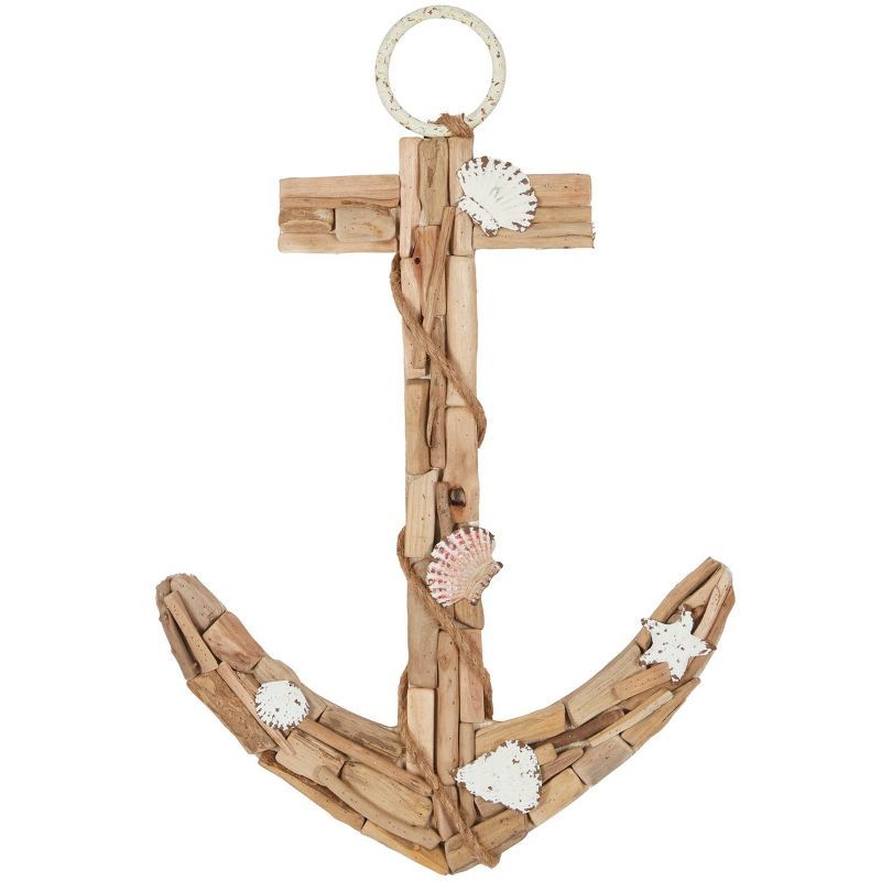 Wood Anchor Handmade Driftwood Inspired Wall Decor with Shell and Rope Accent Brown - Olivia &#38; May, 4 of 6