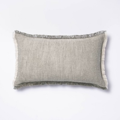 Lumbar Linen Throw Pillow with Contrast Frayed Edges Gray/Cream - Threshold™ designed with Studio McGee