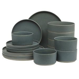 Gibson Elite Tatum Premium Porcelain Matte Reactive Glaze 16 Piece (Service for 4) Plates and Bowls Stackable Dishes Ceramic Dinnerware Set - 1 of 4
