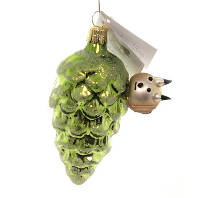 Golden Bell Collection 2.5" Snail On Green Pinecone Ornament Czech  -  Tree Ornaments