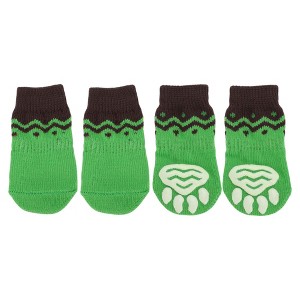 Unique Bargains Dog Cats Non-Slip Socks Paw Protection and Traction Black Green 4 Pcs - 1 of 4