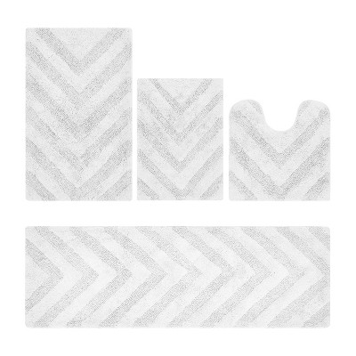 Hugo 4-Piece Bath Rug Set 100% Premium Cotton Tufted Chevron Pattern Bathmats for Bathroom, Super Soft Absorbent Machine Washable
