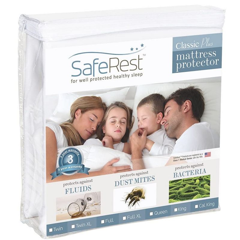 SafeRest Classic Plus Mattress Protector - Waterproof Mattress Cover with Smooth, Breathable Polyester Surface - Vinyl-Free, 1 of 7