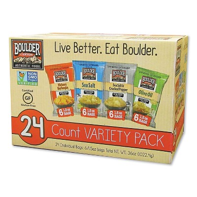 Boulder Canyon Potato Chips Variety Pack, Hickory Barbeque/Sea Salt/Sea Salt and Cracked Pepper/Olive Oil - Case of 24 - 1.5 oz
