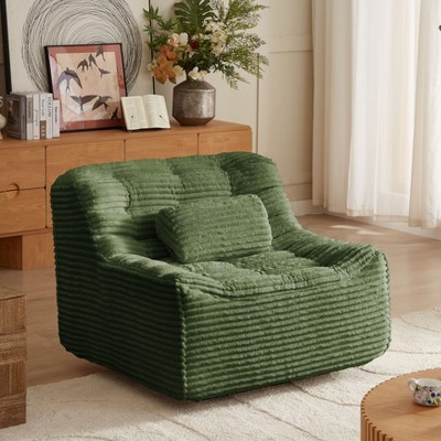 Sapphtopaz 1pc Accent Chair Upholstered Swivel Chair with Switchable Head Pillow and Waist Pillow, Oversize Glider Chair Comfy Chair for Living Room