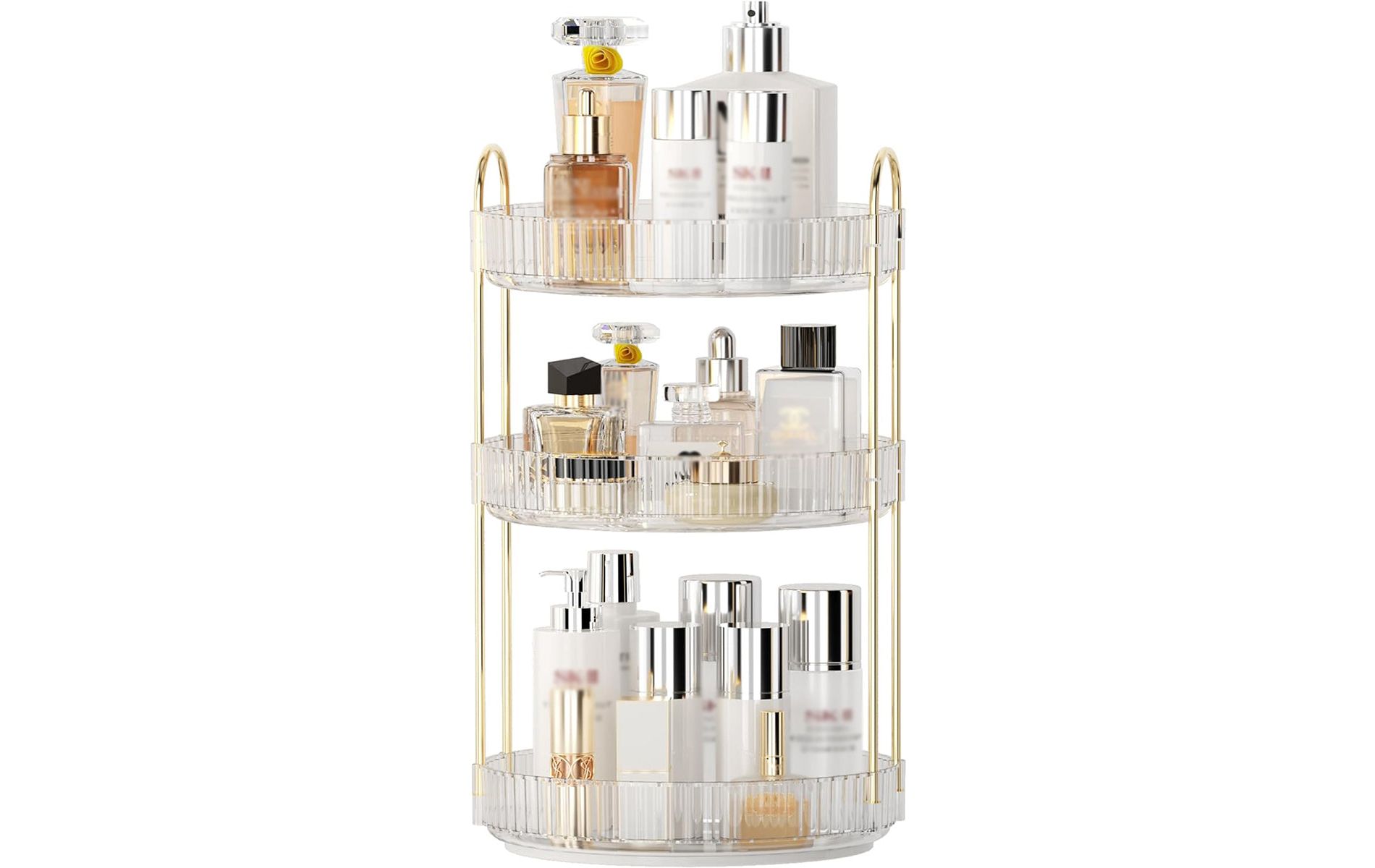AEELLEEA 360° Rotating Makeup Organizer, 3 Tier Lazy Susan Cosmetic Storage for Vanity, Bathroom Countertop, Skincare & Perfume Holder