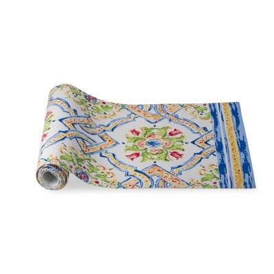 tagltd 14.5" x 72" Capri Table Runner Hand Screen Printed Cotton With White Backing J-Hook Table Home Decor