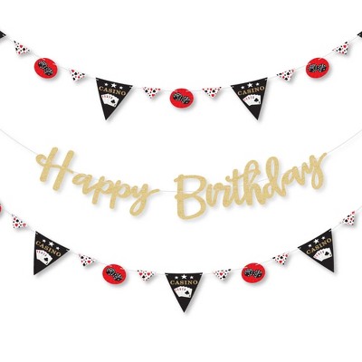 Big Dot of Happiness Las Vegas - Casino Birthday Party Letter Banner Decor - 36 Cutouts and No-Mess Real Gold Glitter Happy Birthday Banner Letters