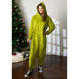 HalloweenCostumes.com One Size Fits Most   Dr. Seuss The Grinch Kigurumi Jumpsuit Costume Sleepwear, Black/Yellow/Green - 1 of 4