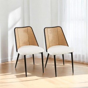Coolbibila Rattan Kitchen Dining Chairs Set Of 2,Boucle Upholstered Armless Kitchen Dining Chair,Natural Rattan Back Kitchen Dining Chair - 1 of 4