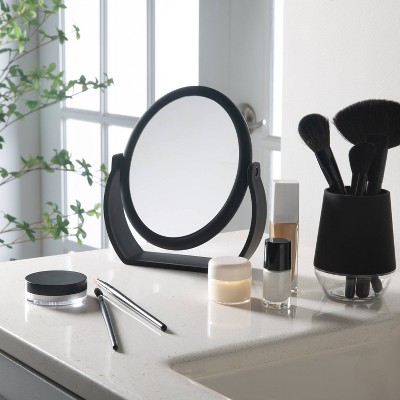 Black Rubberized Double Sided Magnifying Vanity Mirror