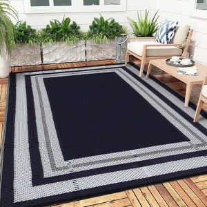 Modern Border Plastic Straw Rug, Large Outdoor Rug for Beach Pool Deck - 1 of 4